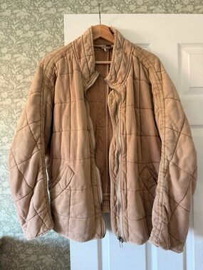 Free People Quilted Bomber Jacket in Tan